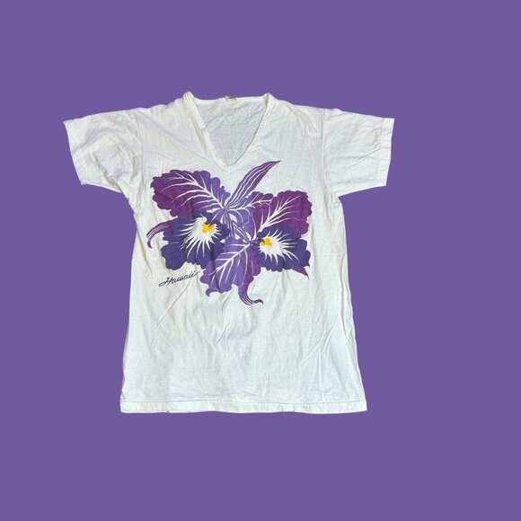 Vintage 90s Screen Stars Hawaiian Orchid Floral 100% Cotton T-Shirt Size XL USA - Picture 1 of 6